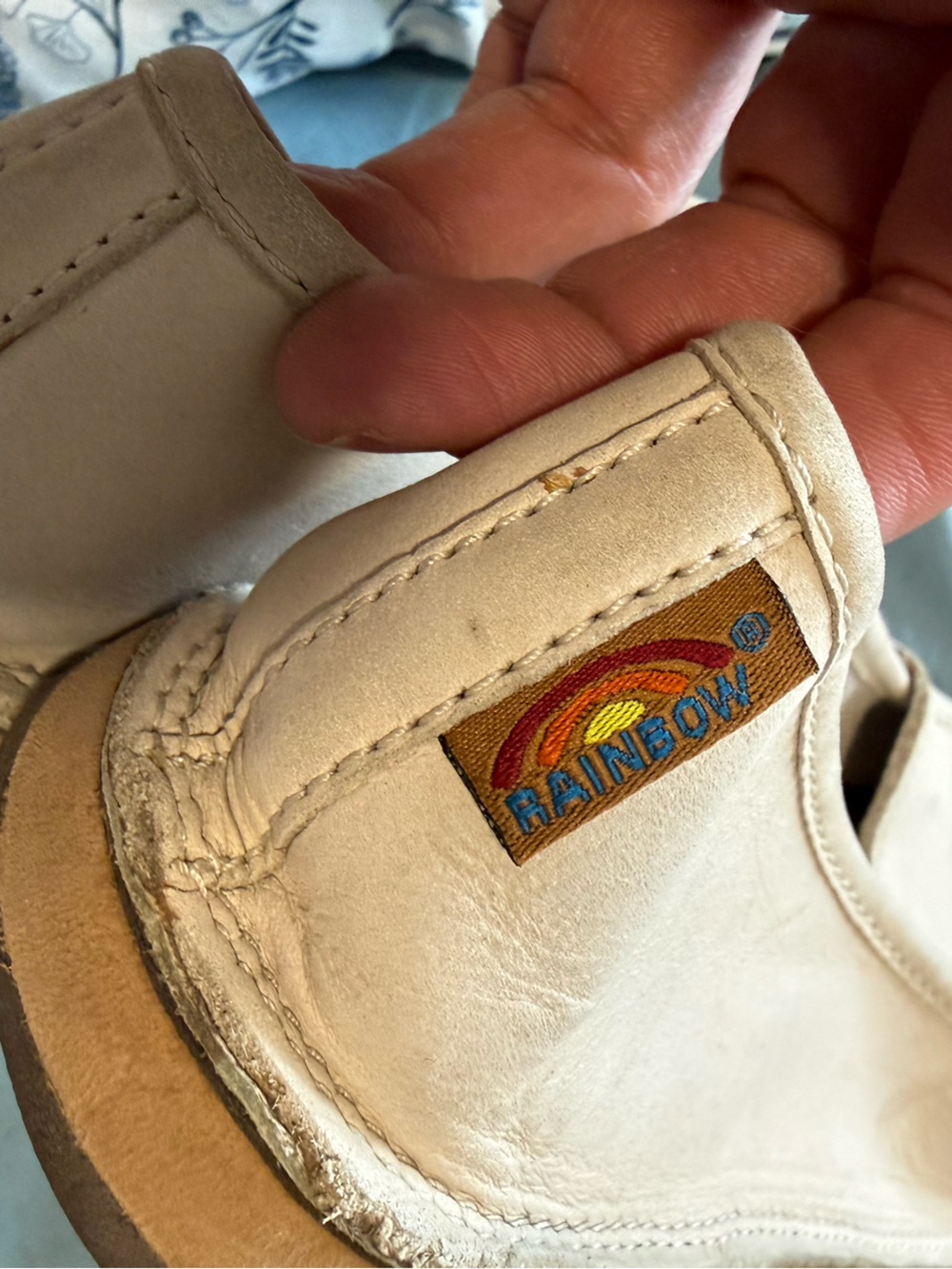 Rainbow women’s  Cream Leather Slip-On Sneaker with Rainbow Logo